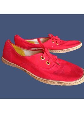 True Vintage Women's Shoes 10 10N 80's Red Canvas Espadrilles Sneakers